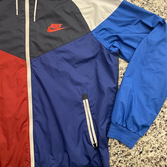 Nike Windbreaker Jacket Mens L Red Blue White ColorBlock WindRunner Lined Vented - Picture 4 of 10